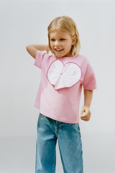 T-SHIRT CŒUR ASSEMBLÉ POPELINE - Rose chewing-gum de Zara - Image 4