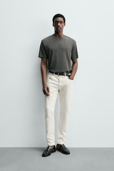 Zara 基本款修身版牛仔褲 - 磨白色
