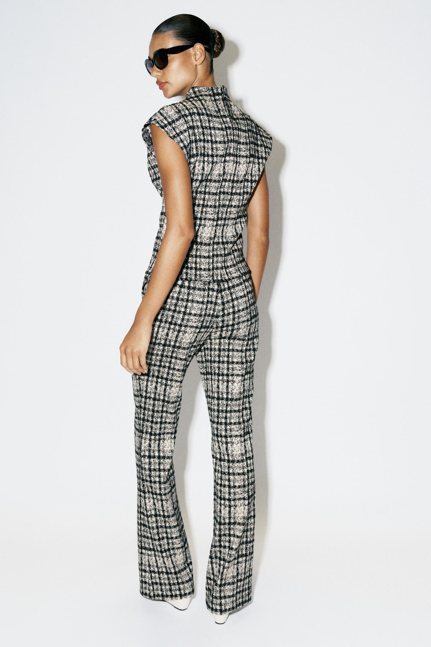 Женские брюки Zara Plaid Flare, цвет: Экрю / Чёрный — фото 6