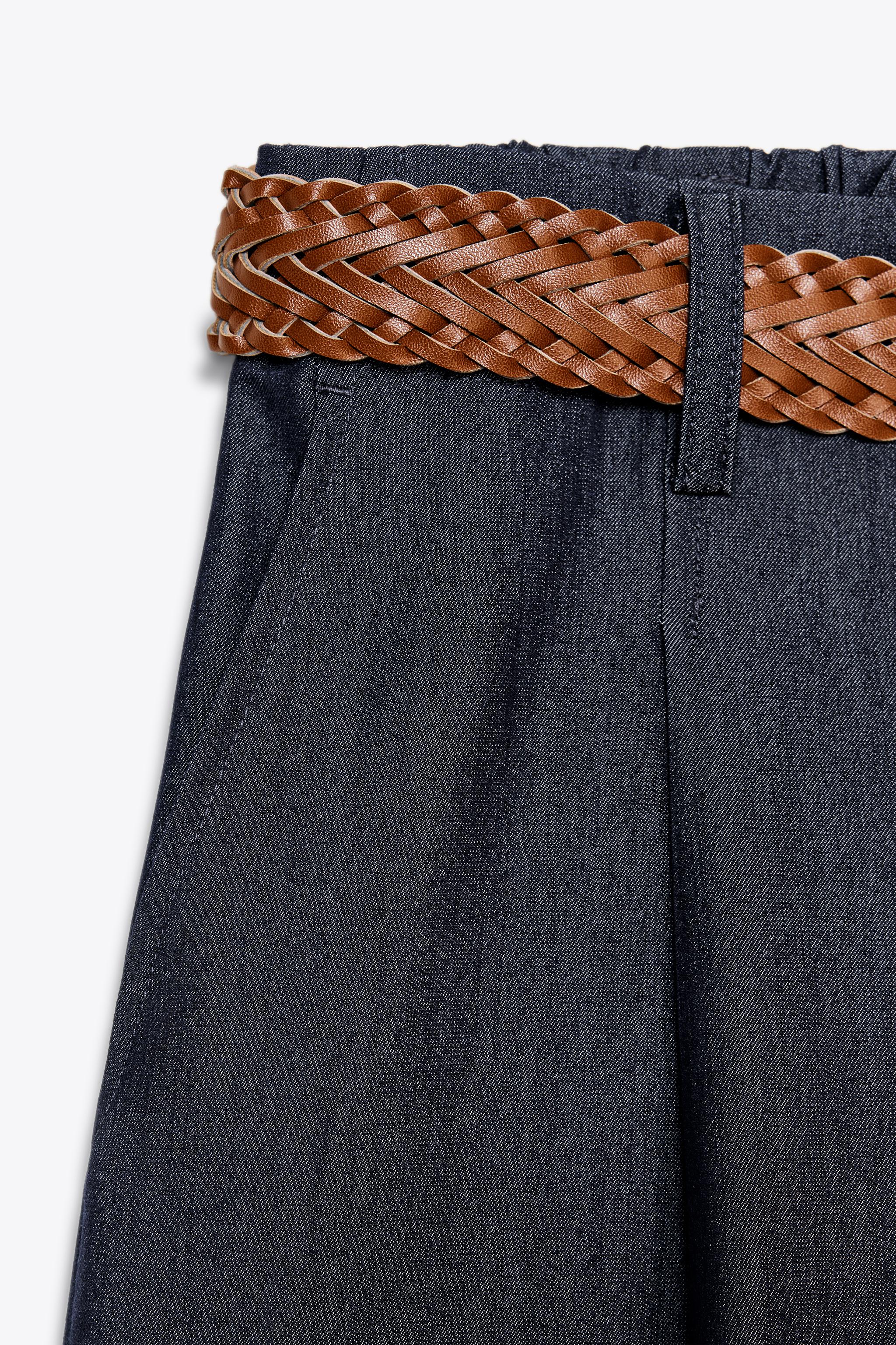 ☆ドイツ発*ZARA*新作*ブレイデッドベルトワイドパンツ/DN☆ ベルト付きワイドレッグパンツ - インディゴブルー | ZARA Japan