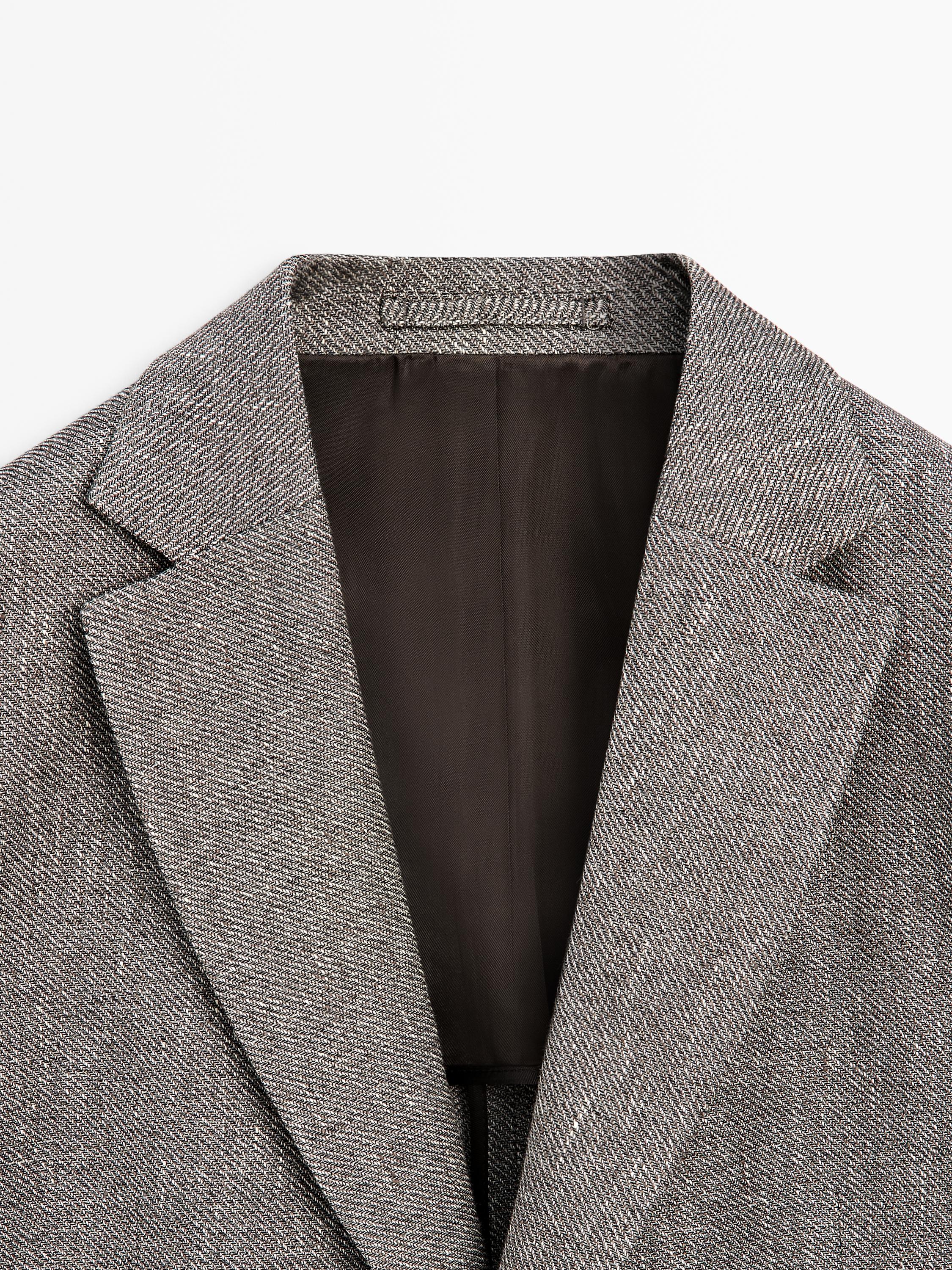 Blazer à chevrons en lin mélangé ajusté