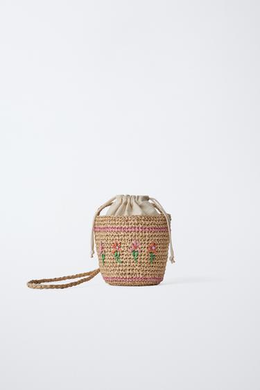 EMBROIDERED RAFFIA CROSSBODY BAG - Ecru White by Zara - Image 1