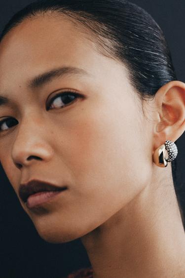 Zara 閃亮雙環耳環 - 金黃色