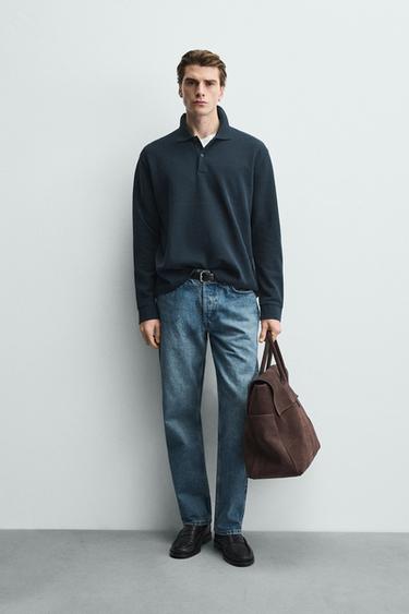 POLO STRUCTURÉ À RAYURES - Bleu marine de Zara