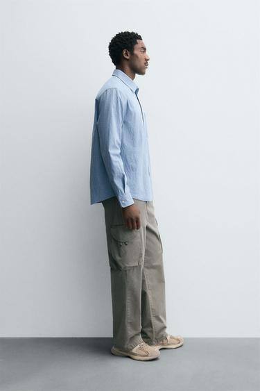TEXTURED SHIRT WITH POCKET - Sky blue by Zara - Image 3