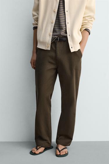 STRAIGHT-LEG CHINO TROUSERS - Khaki by Zara