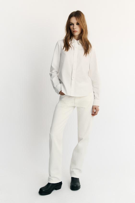 Zara TRF MID-RISE STRIPED STRAIGHT FIT JEANS - White - Image 0
