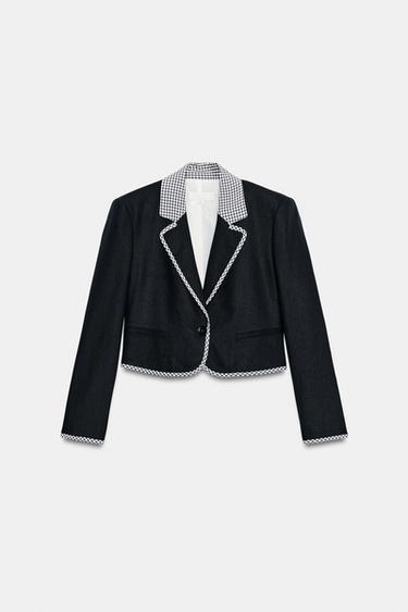 SHORT COMBINED GINGHAM BLAZER - Navy blue by Zara - Image 6