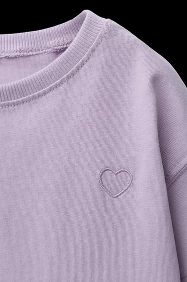 Zara BASIC EMBROIDERED HEART T-SHIRT - Light lilac