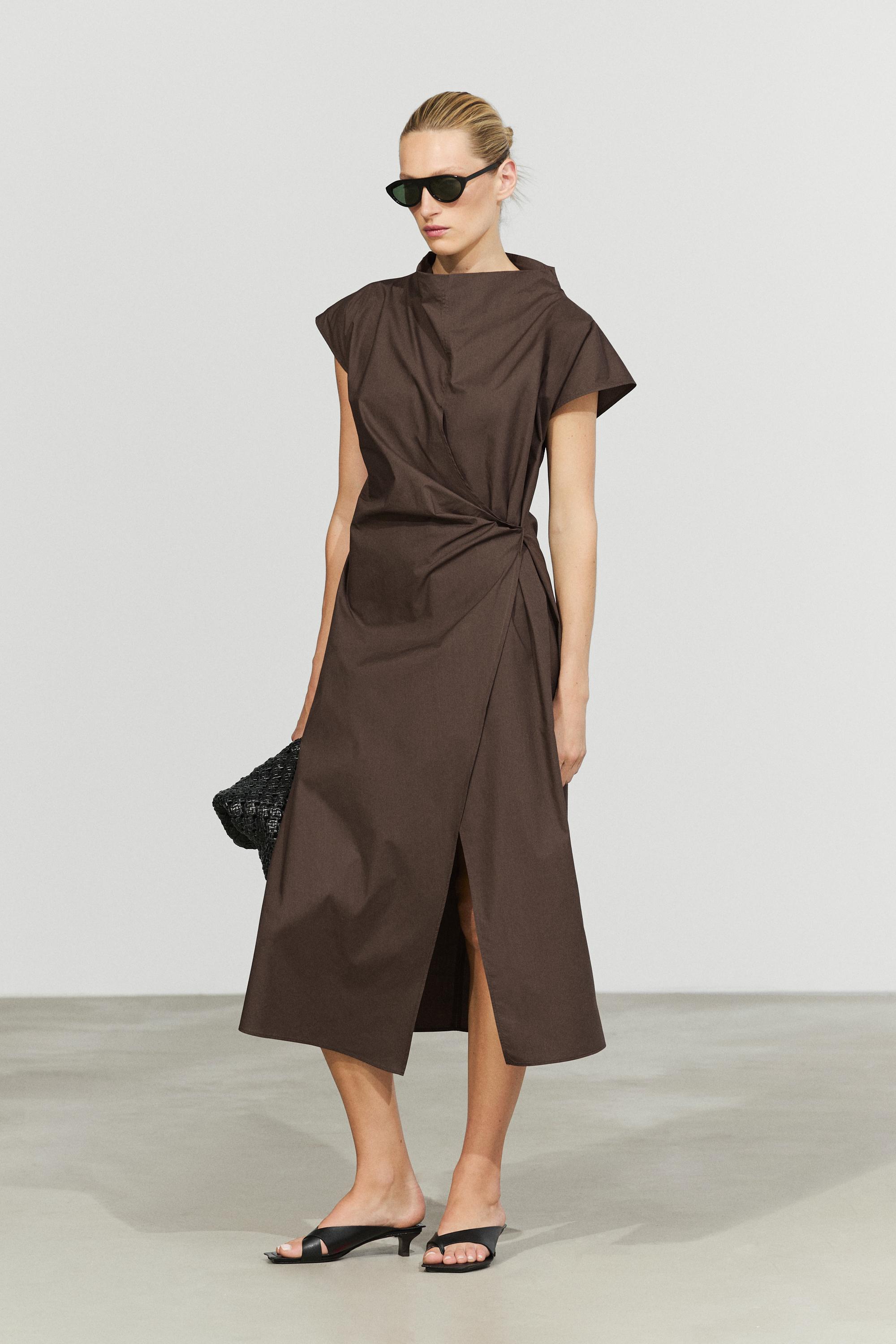 100% cotton poplin draped dress