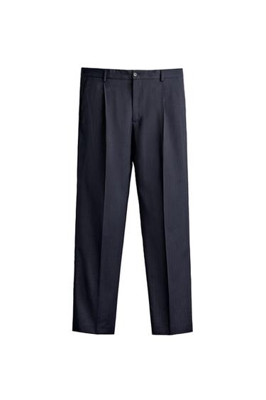 PANTALÓN REGULAR FIT TRAJE RAYA DIPLOMÁTICA 100% LANA - Marino de Zara