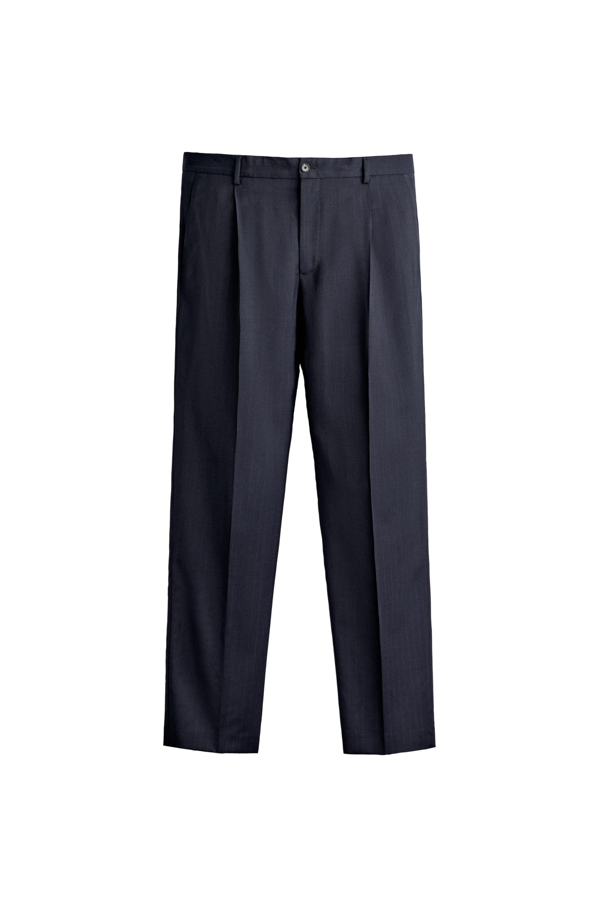 100% WOOL PINSTRIPE REGULAR FIT SUIT PANTS