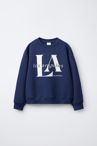 Zara FLOCKED TEXT SWEATSHIRT - Navy blue