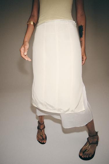 JUPE MIDI BIMATIÈRE ZW COLLECTION - Écru de Zara - Image 3