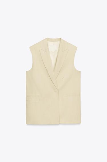 ZW COLLECTION OVERSIZE DOUBLE-BREASTED WAISTCOAT - Pastel yellow by Zara