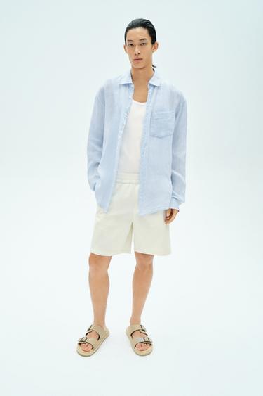 Zara 100% 亞麻襯衫 - 天藍色