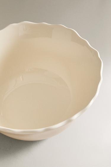 EARTHENWARE SALAD BOWL WITH RAISED-DESIGN EDGE - Ecru by Zara - Image 2
