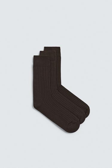 3-PACK OF RIBBED SOCKS - Chocolate by Zara