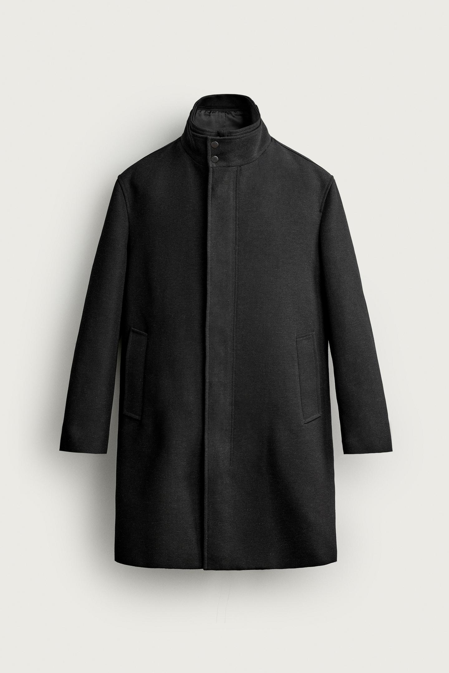 Мужское пальто Zara Regular Fit Coat with Detachable Collar, цвет: Антрацитовый серый — фото 8