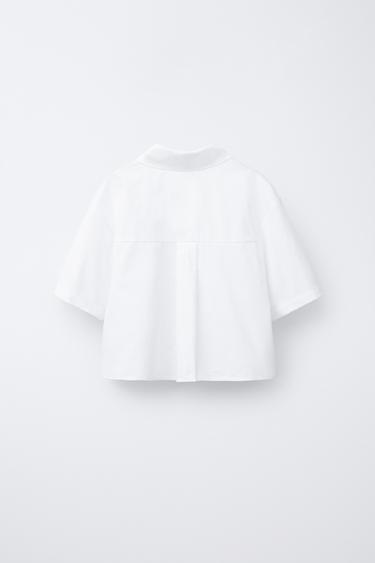 CHEMISE EN POPELINE À FLEUR BRODÉE - Blanc de Zara - Image 1
