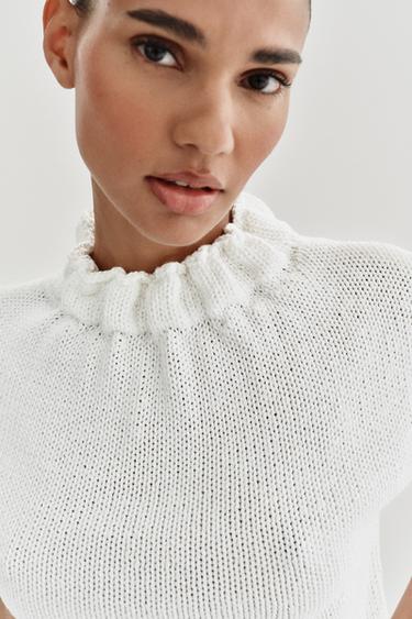 GATHERED NECK KNIT TOP - White by Zara - Image 2
