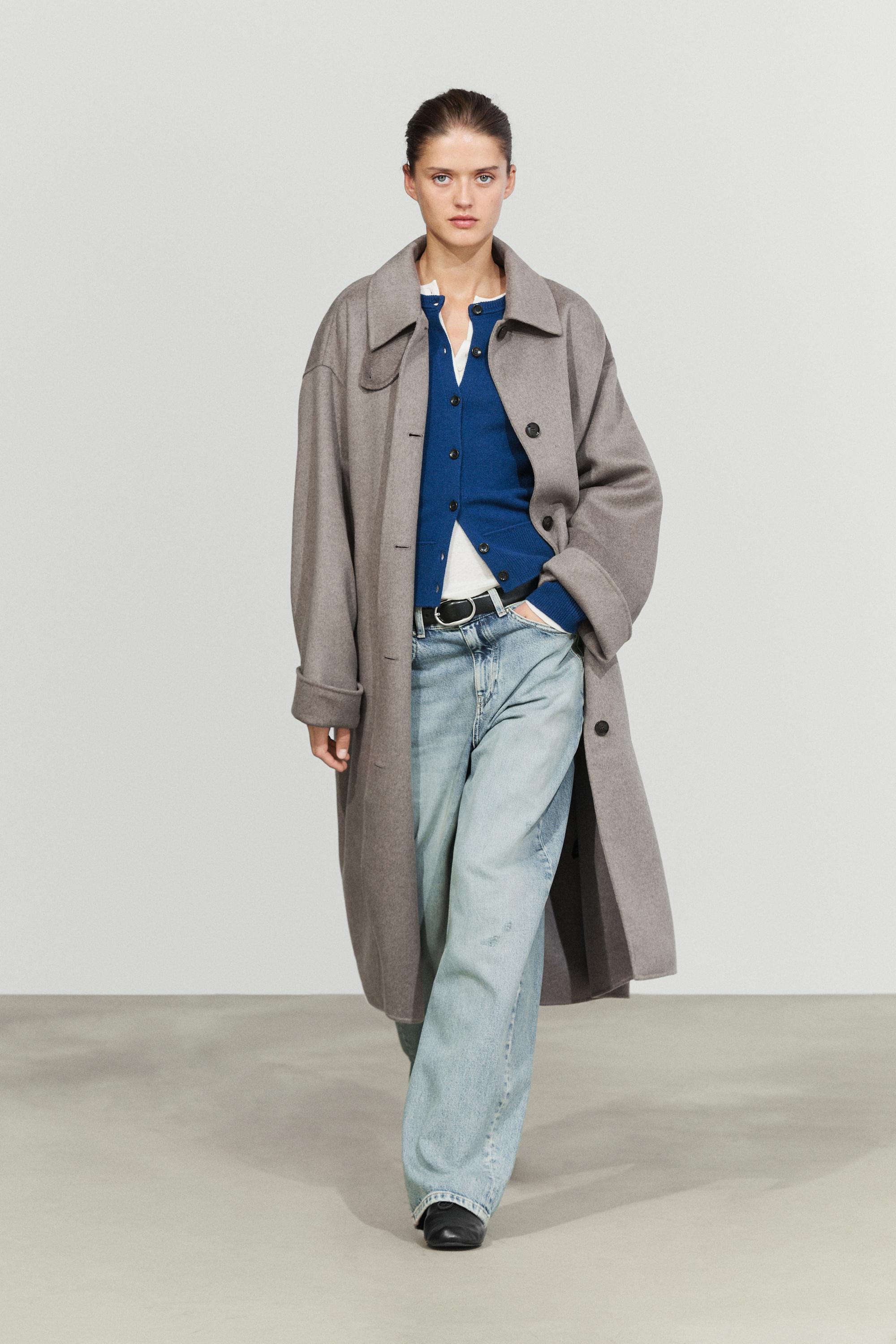 Long wool-blend coat with collar detail