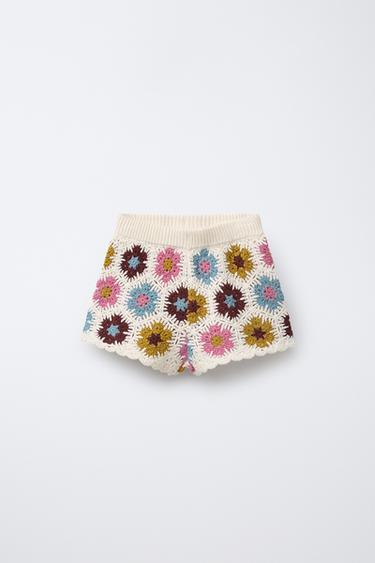 Zara CROCHET KNIT SHORTS - Multicolored