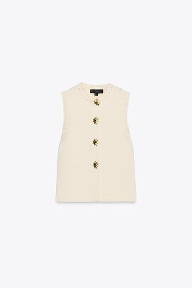 STRICKTOP MIT GOLDENEN KNÖPFEN - Hellbeige von Zara
