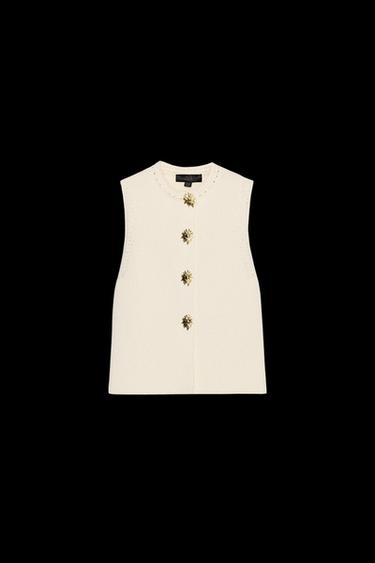 KNITTED TOP WITH GOLD BUTTONS - Light beige by Zara - Image 0