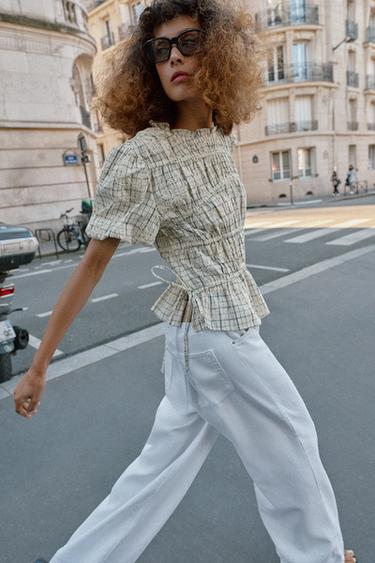 CHECK EMBROIDERED TOP WITH BOWS - Black / White by Zara - Image 2