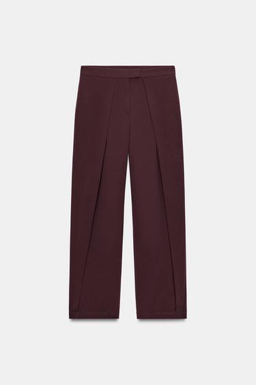 PANTALÓN BARREL PLIEGUES - Granate de Zara - Imagen 0