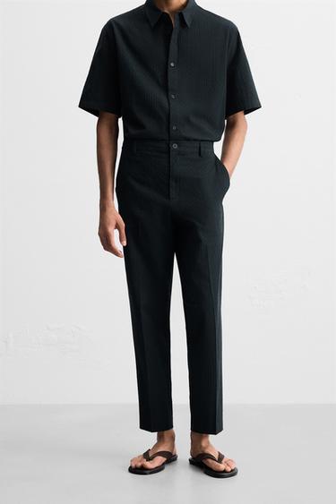 GEOMETRIC JACQUARD TROUSERS - Navy blue by Zara