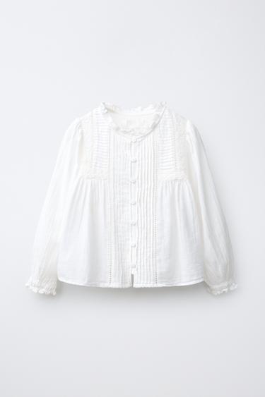 ROMANTIC EMBROIDERED PINTUCK SHIRT - Oyster-white by Zara - Image 0