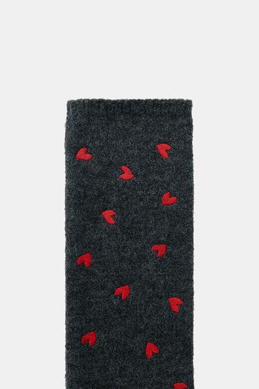 MITAINES EN MAILLE BRODÉES CŒURS - Gris de Zara - Image 3