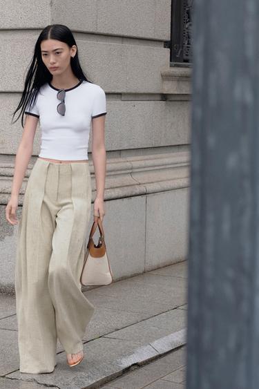 ZW COLLECTION STRAIGHT-LEG TOPSTITCH TROUSERS - Beige by Zara