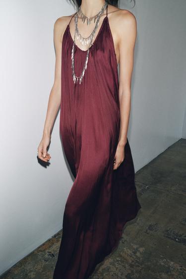 ZW COLLECTION LONG SATIN DRESS - Burgundy by Zara - Image 1