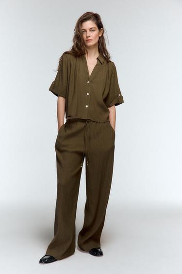 FLOWING STRAIGHT-LEG TROUSERS - Olive green by Zara