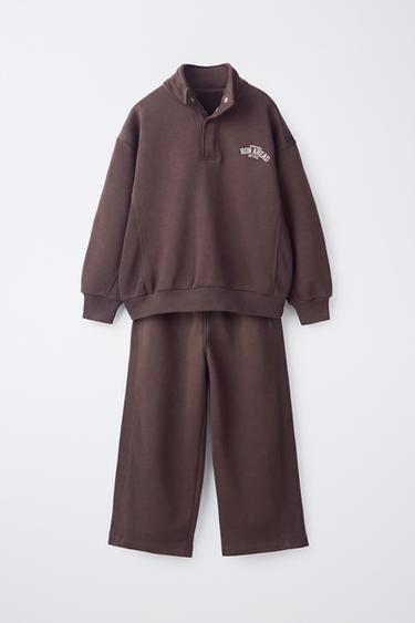 VARSITY TEXT WIDE-LEG TROUSERS AND SWEATSHIRT SET - Aubergine by Zara