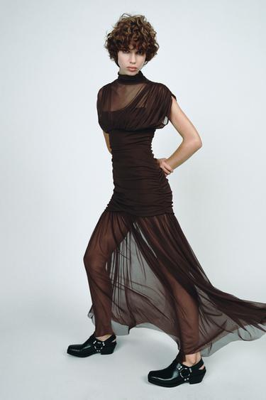 CONTRAST TULLE DRESS - Chocolate by Zara