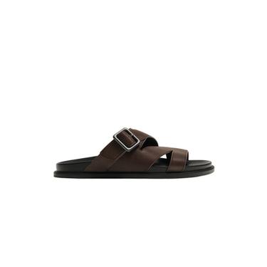 LEATHER STRAPPY SANDALS - Burgundy Red by Zara