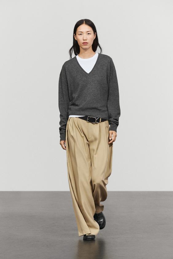 Zara Wool blend knit V-neck sweater - Mid-gray - Image 0