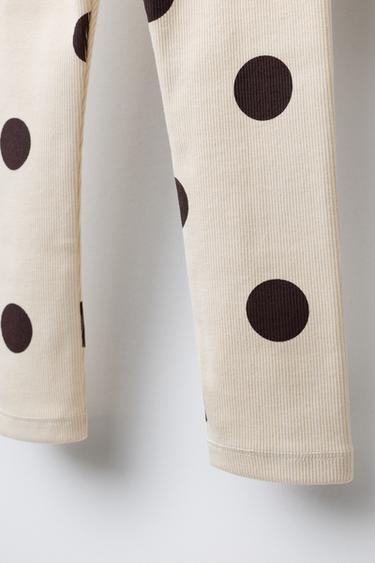 PRINTED RIBBED LEGGINGS - Ecru / Brown by Zara - Image 3