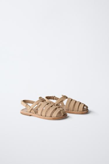 LEATHER CAGE SANDALS - Brown by Zara