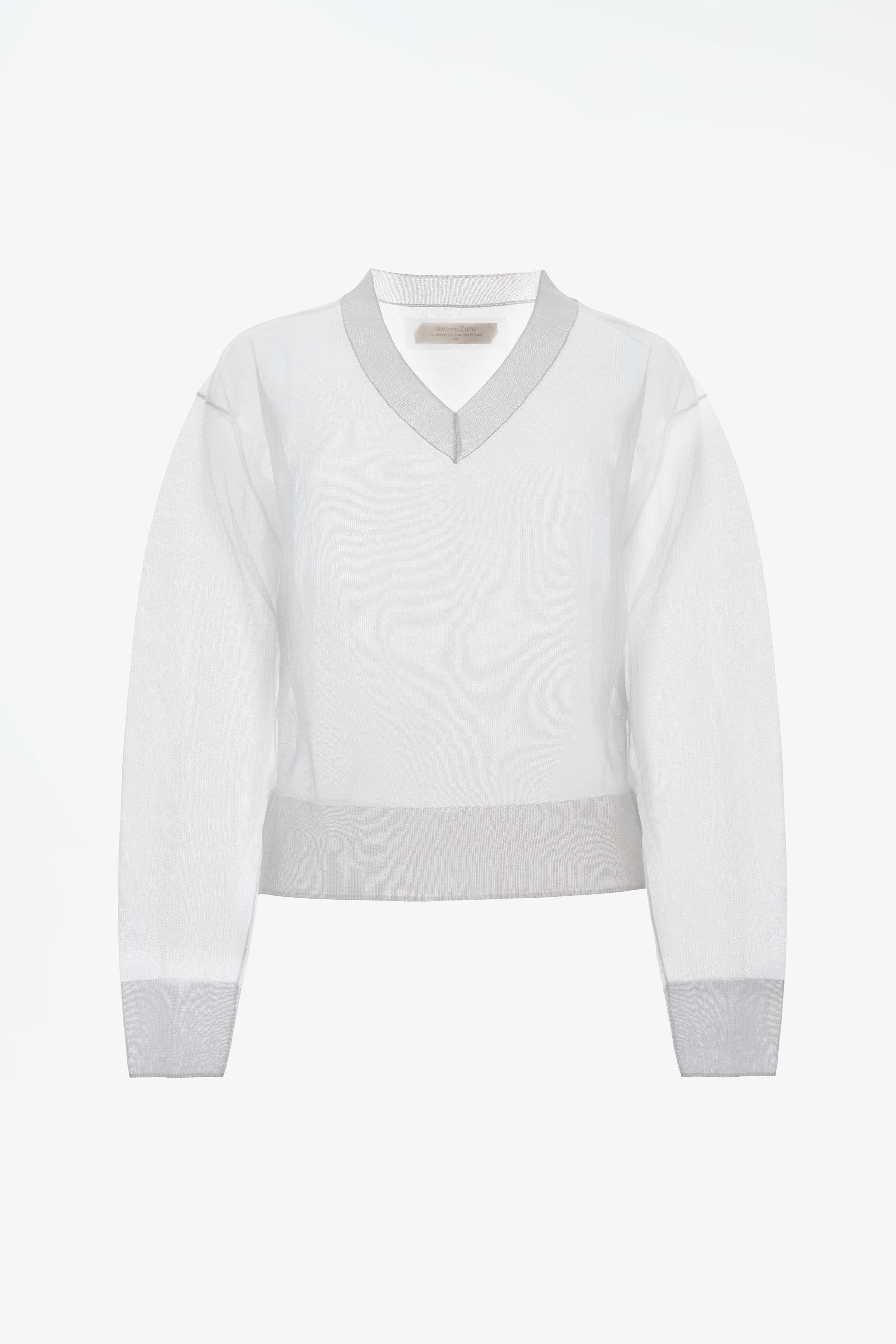 LIMITED EDITION SEMI-SHEER V-NECK SWEATER - White | ZARA United States