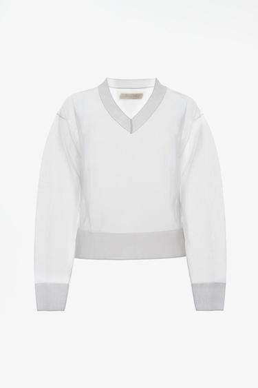 JERSEY SEMITRANSPARENTE CUELLO PICO LIMITED EDITION - Blanco de Zara