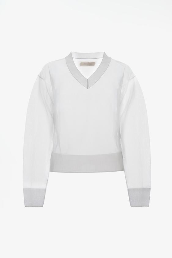 LIMITED EDITION SEMI-SHEER V-NECK JUMPER - White by Zara - Image 0