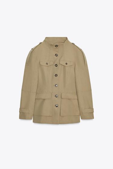 JACKET WITH SHOULDER TABS AND POCKETS - Light khaki by Zara