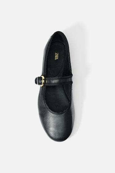 FLAT LEATHER BALLERINAS - Black by Zara