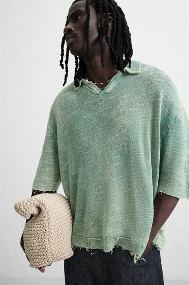 POLO EN MAILLE DÉLAVÉ - vert délavé de Zara - Image 5