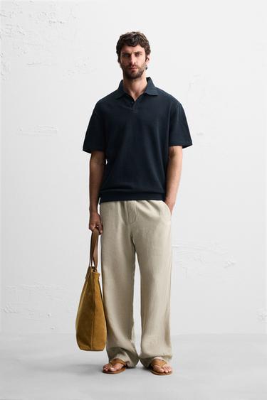 JACQUARD TEXTURED POLO SHIRT - Navy blue by Zara - Image 0